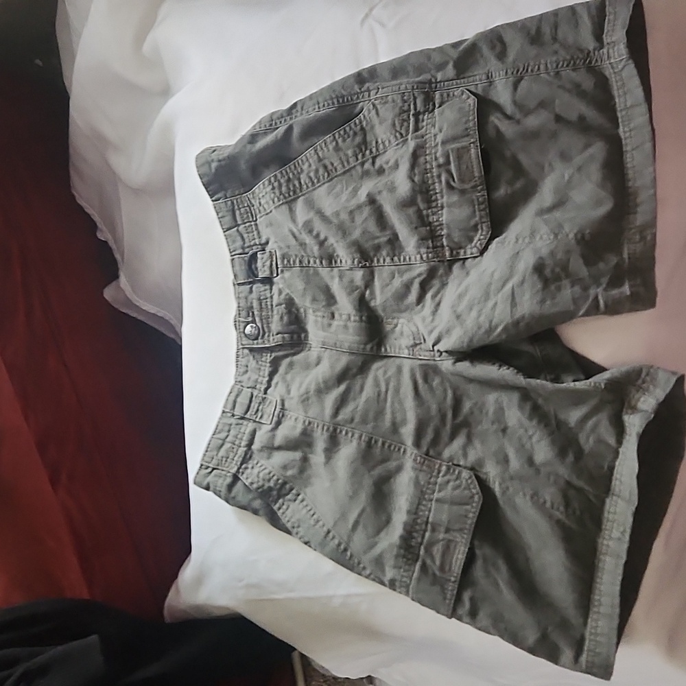 Mens, olive green wrangler shorts.